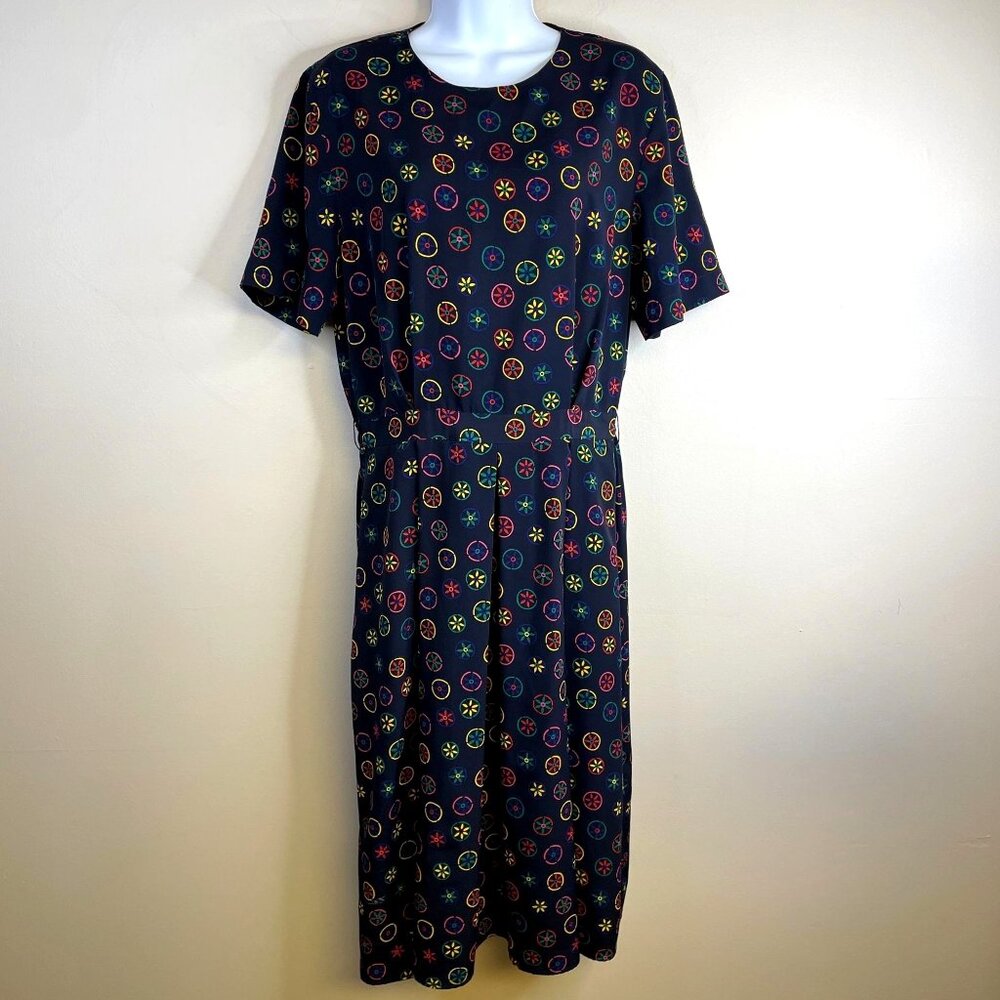 Talbots Vintage Women Pleated Midi Dress Size 10 Blue Grunge‎ Librarian Modest